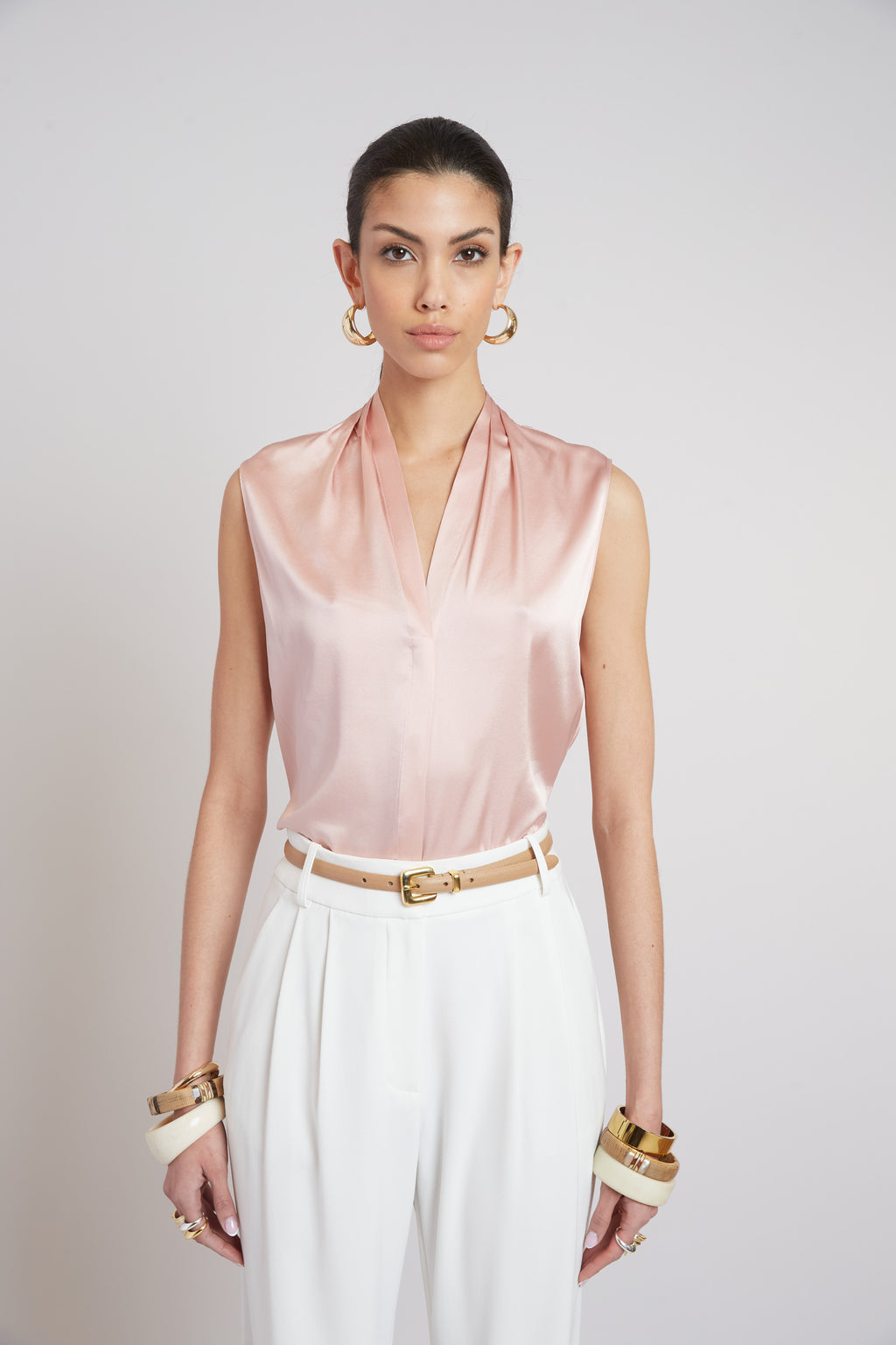 Women Sleeveless Silk Button Down Shirt  | Elie Tahari