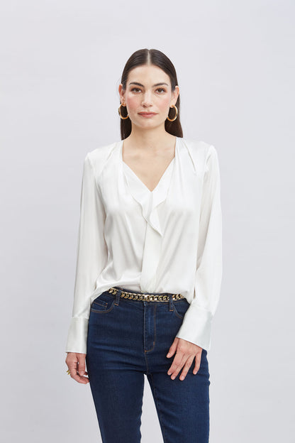 Women Silk Satin Contour Ruffle Shirt  | Elie Tahari