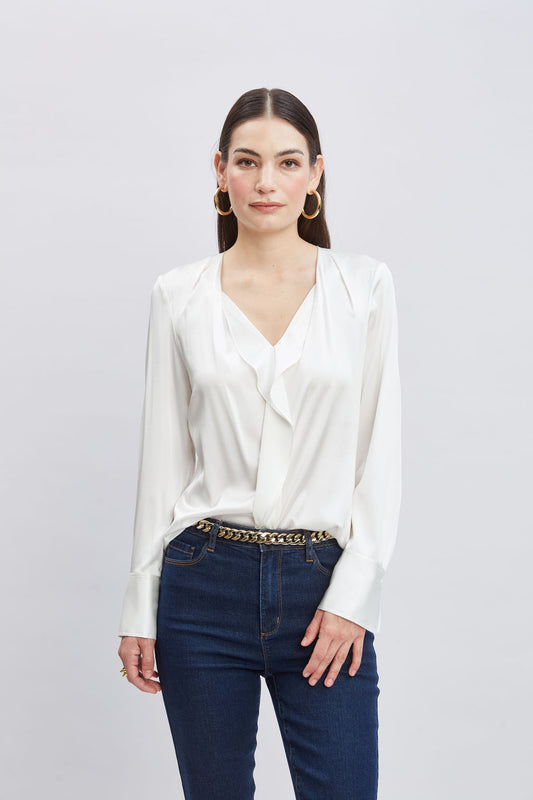 Women Silk Satin Contour Ruffle Shirt  | Elie Tahari