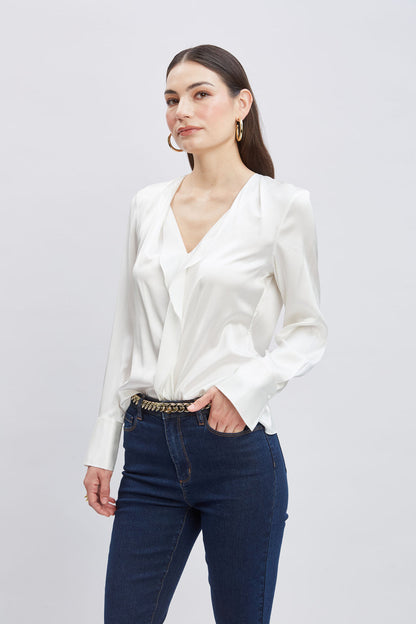 Women Silk Satin Contour Ruffle Shirt  | Elie Tahari