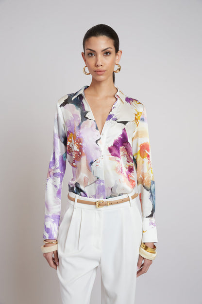 Women Silk Satin Bloom Shirt  | Elie Tahari