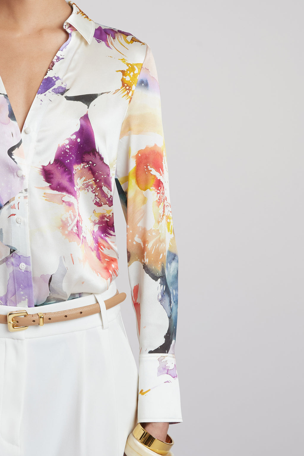 Women Silk Satin Bloom Shirt  | Elie Tahari