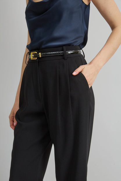 Women Reese Croco Belt Black-Gold | Elie Tahari