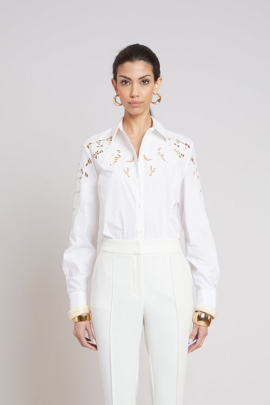 Women Openwork Cotton Shirt  | Elie Tahari