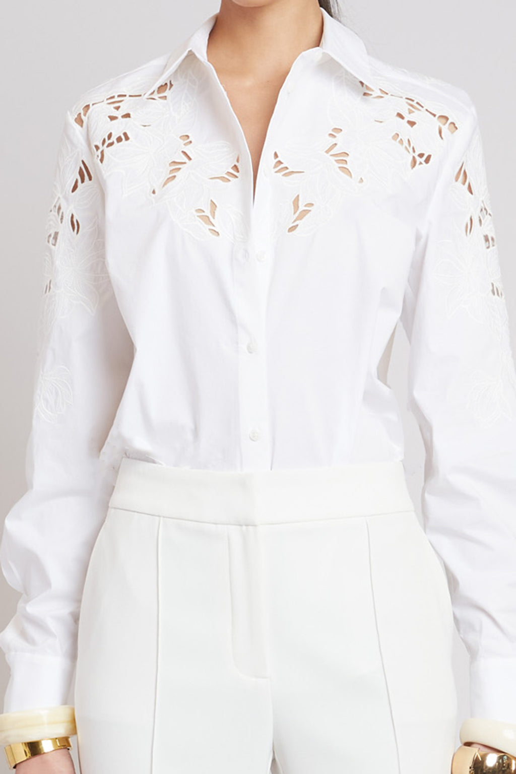 Women Openwork Cotton Shirt  | Elie Tahari