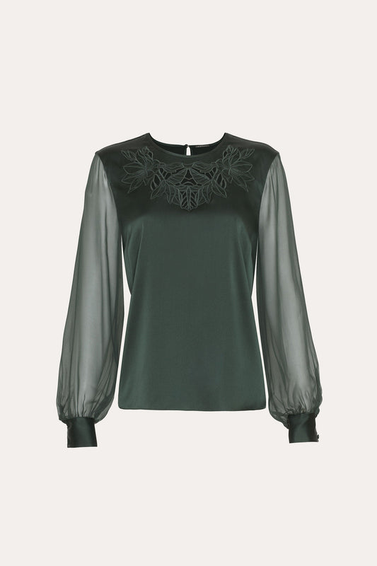 Women Olivia Silk Blouse Dark Willow | Elie Tahari