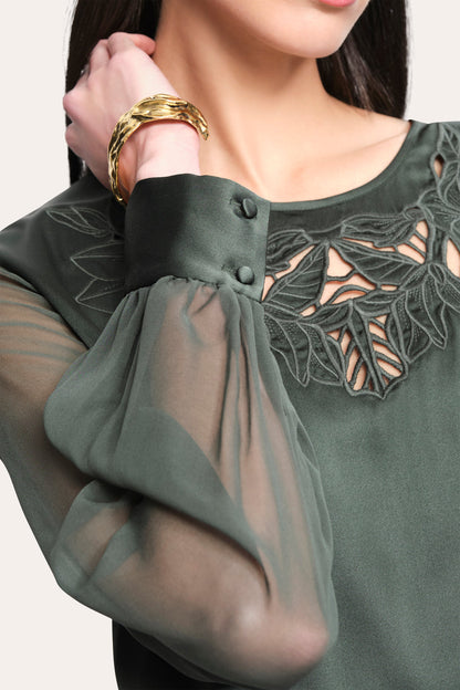 Women Olivia Silk Blouse Dark Willow | Elie Tahari