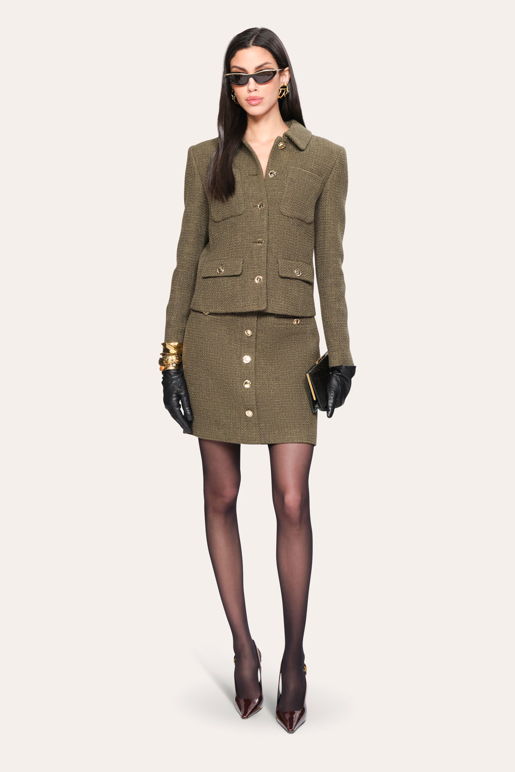 Women Ella Tweed Jacket Olive | Elie Tahari