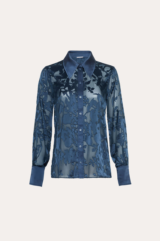 Women Satin Burnout Shirt Blue | Elie Tahari