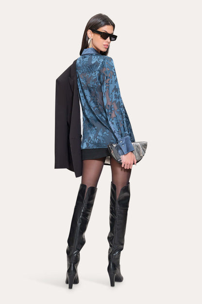 Women Satin Burnout Shirt Blue | Elie Tahari