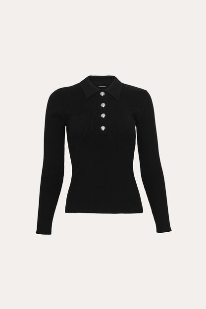 Women Classic Knitted Polo Black | Elie Tahari