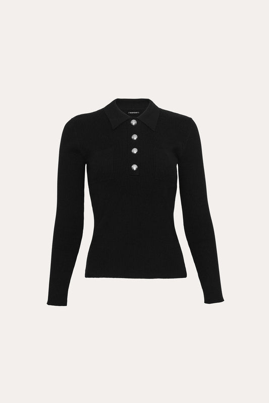 Women Classic Knitted Polo Black | Elie Tahari