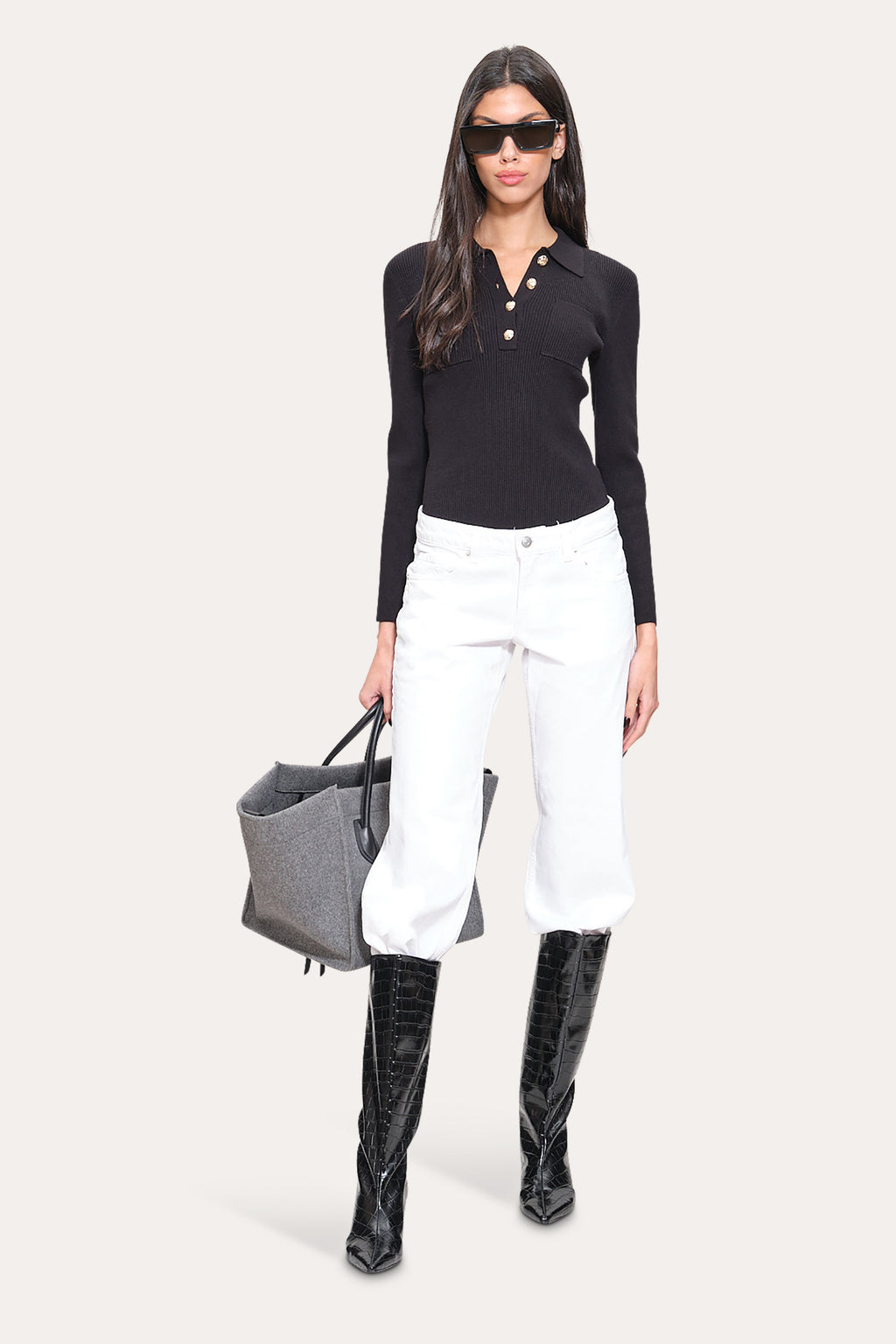 Women Classic Knitted Polo Black | Elie Tahari