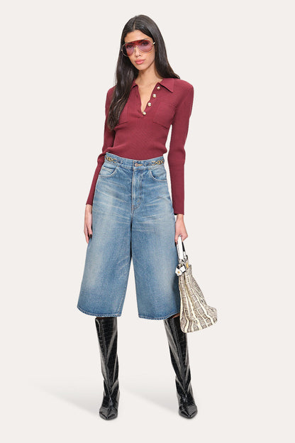 Women Classic Knitted Polo Mulberry | Elie Tahari