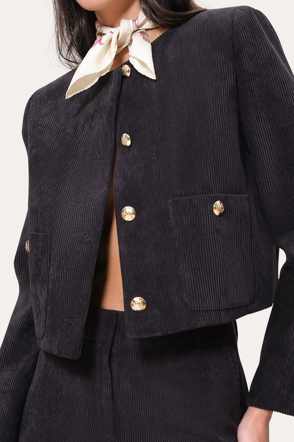 Women Cropped Corduroy Jacket Black | Elie Tahari