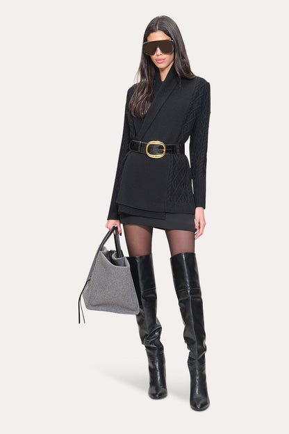 Women Cable Knit Cardigan Black | Elie Tahari