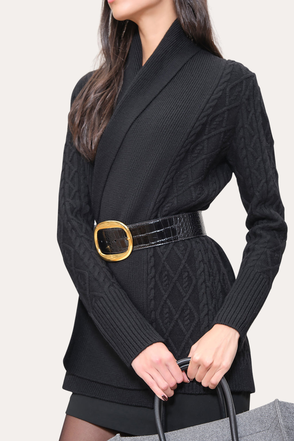 Women Cable Knit Cardigan Black | Elie Tahari