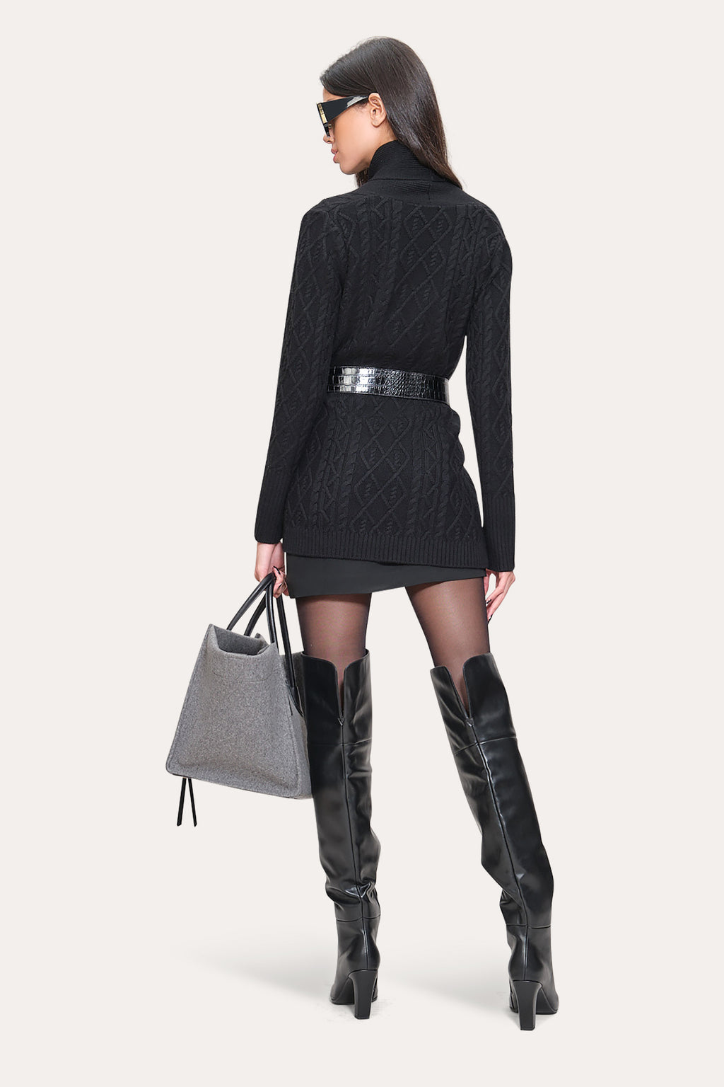 Women Cable Knit Cardigan Black | Elie Tahari