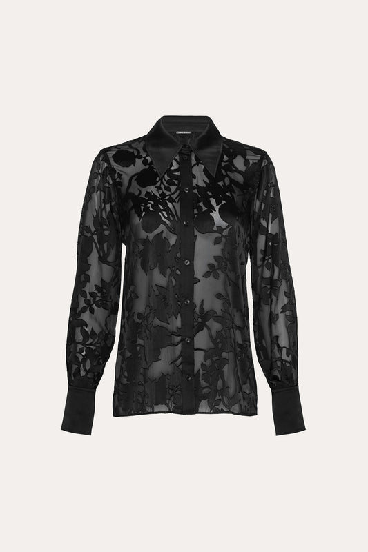 Women Satin Burnout Shirt Black | Elie Tahari
